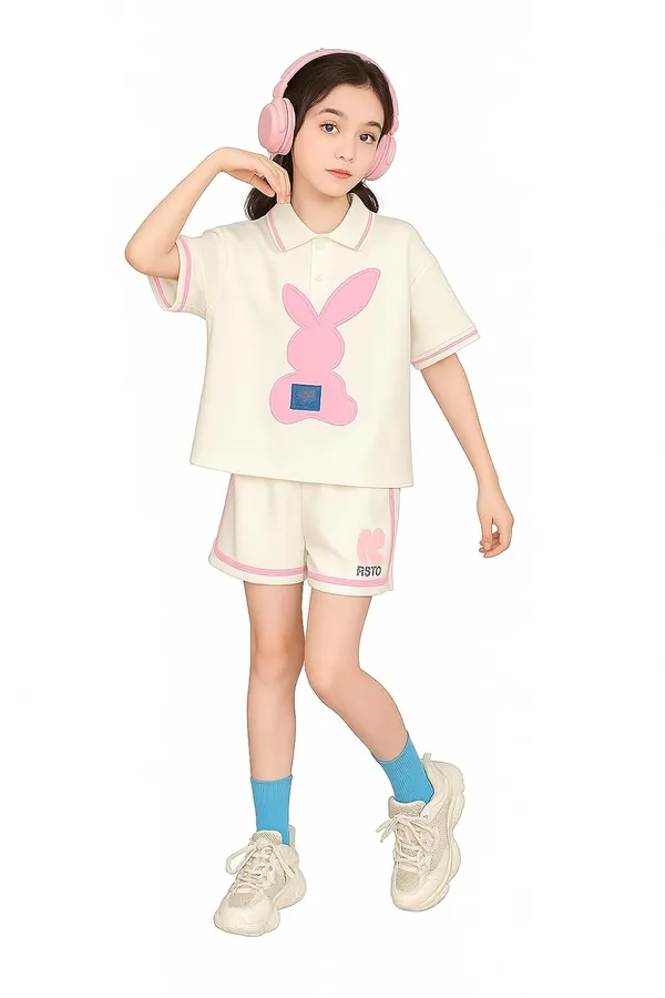 White_Trendy_&_Comfortable_Bunny_Ear_Shorts_Set_For_Girls