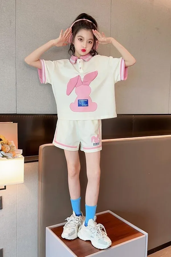 White_Trendy_&_Comfortable_Bunny_Ear_Shorts_Set_For_Girls