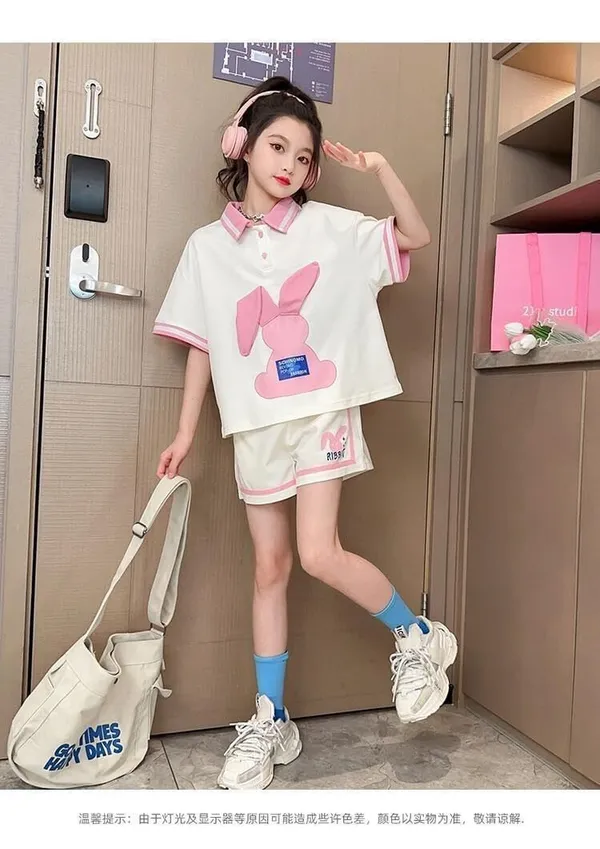 White_Trendy_&_Comfortable_Bunny_Ear_Shorts_Set_For_Girls