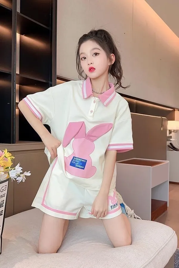 White_Trendy_&_Comfortable_Bunny_Ear_Shorts_Set_For_Girls