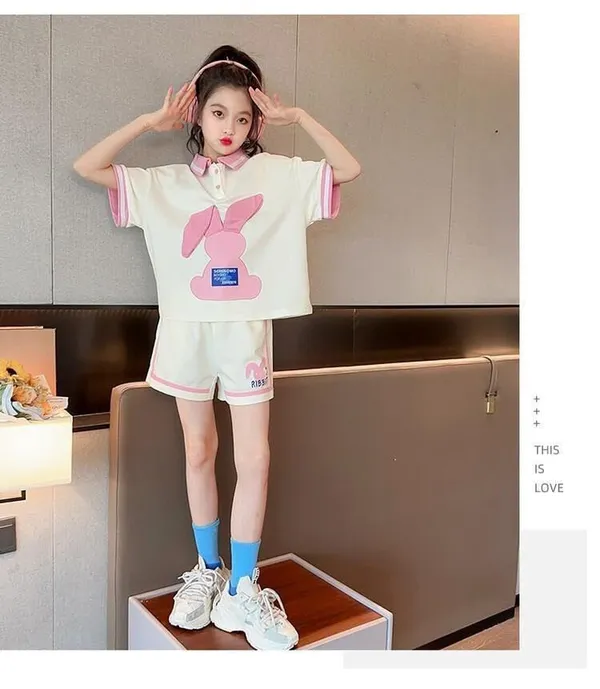 White_Trendy_&_Comfortable_Bunny_Ear_Shorts_Set_For_Girls