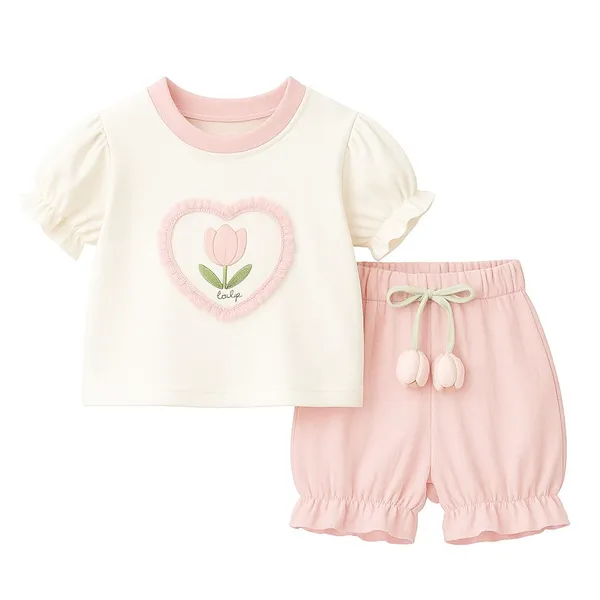 Pink_Trendy_&_Comfortable_Tulip_In_Heart_Short_Set_For_Girls