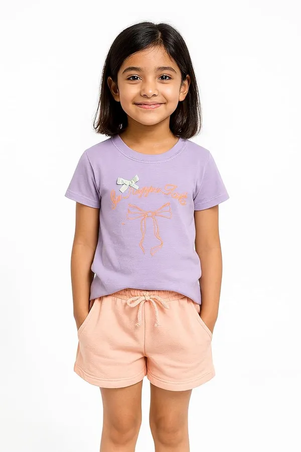 Lavender_Trendy_&_Comfortable_Pastel-Bow_Graphic_Tee_&_Peach_Drawstring_Shorts_For_Girls