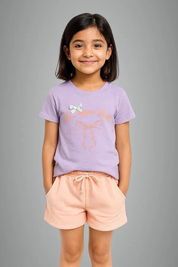 Lavender_Trendy_&_Comfortable_Pastel-Bow_Graphic_Tee_&_Peach_Drawstring_Shorts_For_Girls