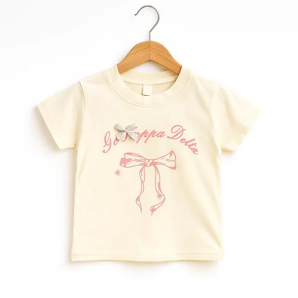 White_Trendy_&_Comfortable_Pastel-Bow_Graphic_Tee_&_Peach_Drawstring_Shorts_For_Girls