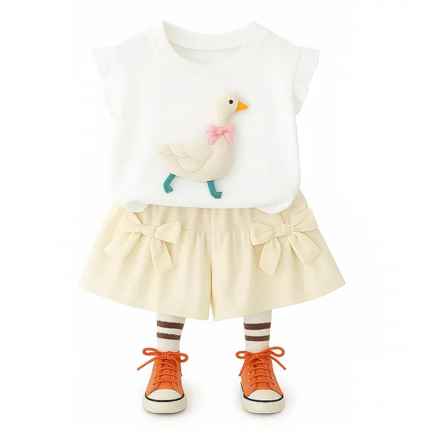 White_Trendy_&_Comfortable_Duck_Shorts_Set_For_Girls