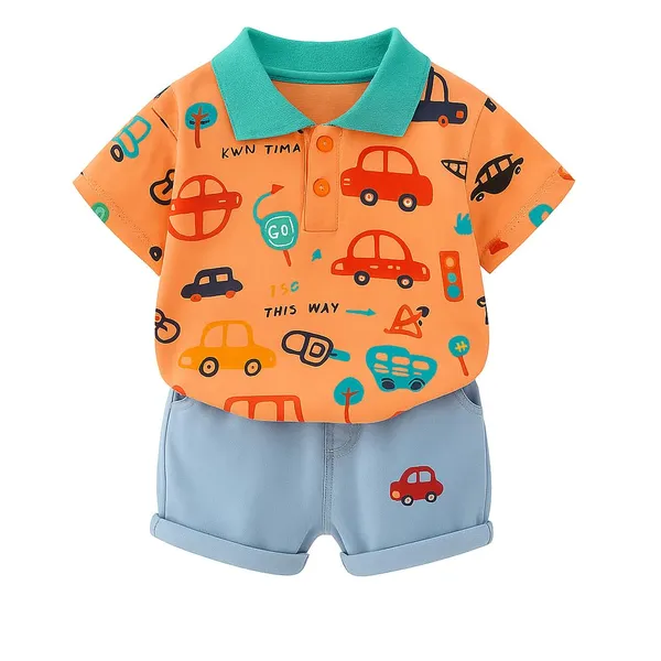 Orange_Trendy_&_Comfortable_Car_Denim_Short_Set_For_Boys