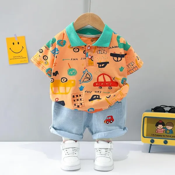 Orange_Trendy_&_Comfortable_Car_Denim_Short_Set_For_Boys