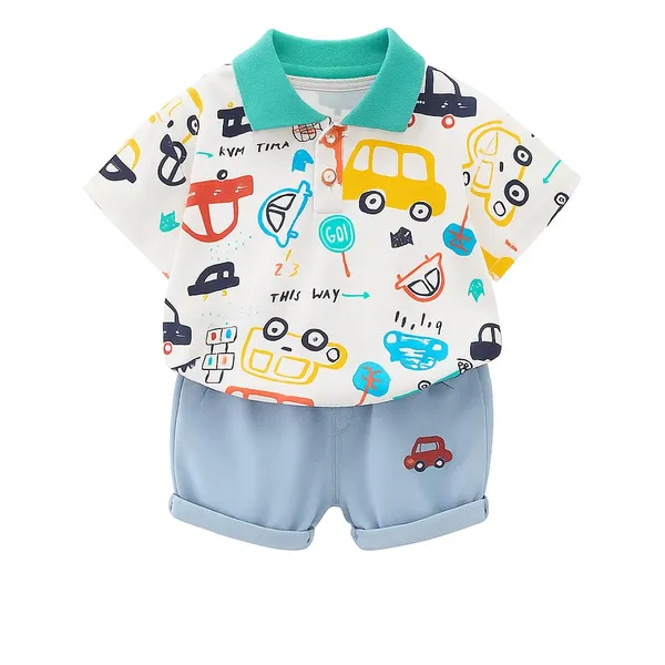 White_Trendy_&_Comfortable_Car_Denim_Short_Set_For_Boys