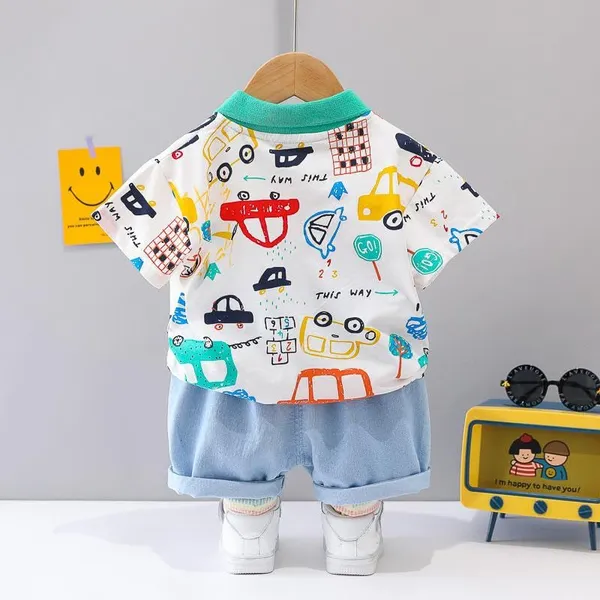 White_Trendy_&_Comfortable_Car_Denim_Short_Set_For_Boys