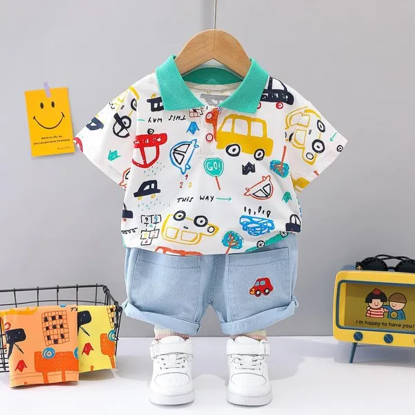 White_Trendy_&_Comfortable_Car_Denim_Short_Set_For_Boys