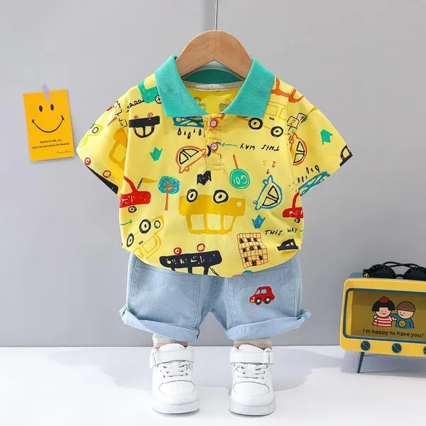 Yellow_Trendy_&_Comfortable_Car_Denim_Short_Set_For_Boys
