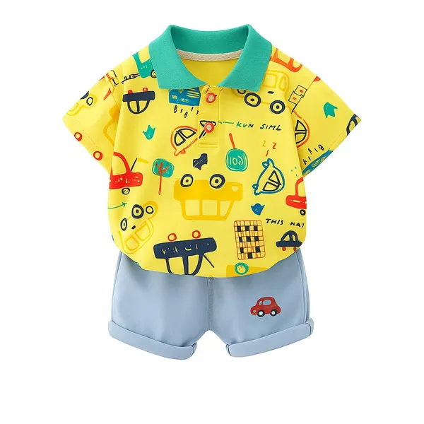 Yellow_Trendy_&_Comfortable_Car_Denim_Short_Set_For_Boys