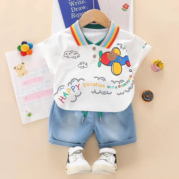 White_Trendy_&_Comfortable_Vacation_Denim_Shorts_Set_For_Boys