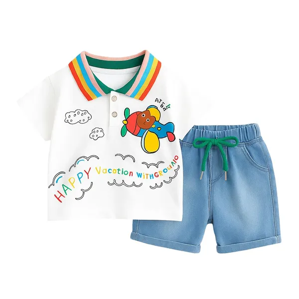 White_Trendy_&_Comfortable_Vacation_Denim_Shorts_Set_For_Boys