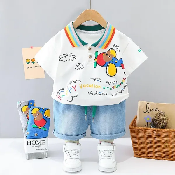 White_Trendy_&_Comfortable_Vacation_Denim_Shorts_Set_For_Boys