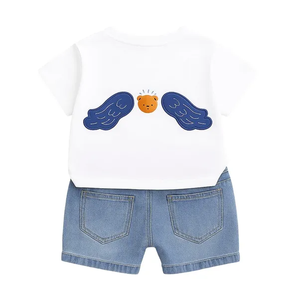 White_Trendy_&_Comfortable_Angel_Bear_Denim_Shorts_Set_For_Boys