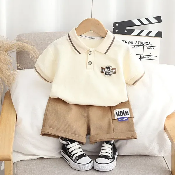 Cream_Trendy_&_Comfortable_Polo_T-Shirts_Shorts_Set_For_Boys