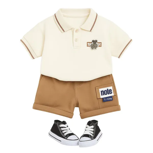 Cream_Trendy_&_Comfortable_Polo_T-Shirts_Shorts_Set_For_Boys