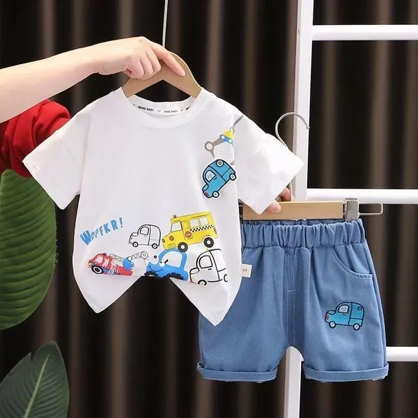 White_Trendy_&_Comfortable_Car_Denim_Short_Set_For_Boys