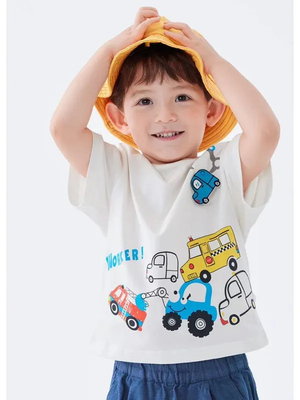 White_Trendy_&_Comfortable_Car_Denim_Short_Set_For_Boys