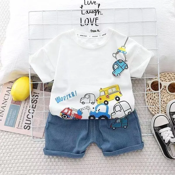 White_Trendy_&_Comfortable_Car_Denim_Short_Set_For_Boys