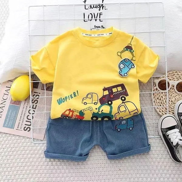 Yellow_Trendy_&_Comfortable_Car_Denim_Short_Set_For_Boys