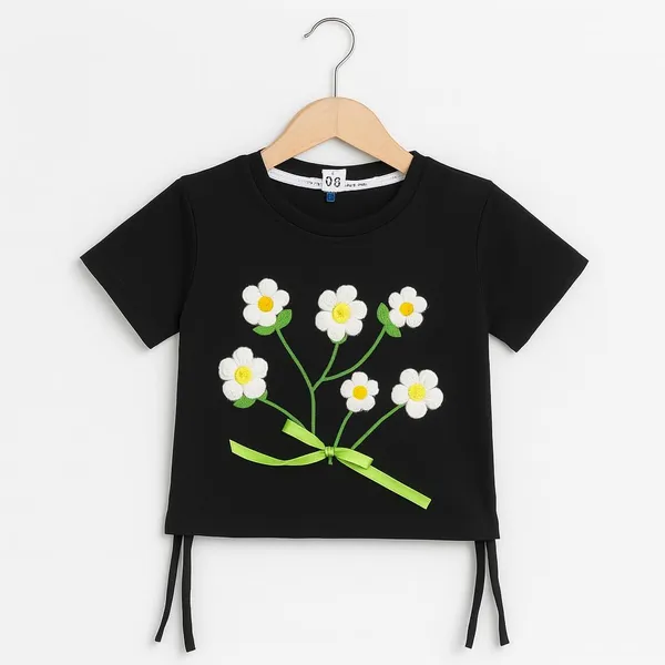 Black_Trendy_&_Comfortable_Daisy_Days_Tee_&_Twirl_Skirt_Set_For_Girls