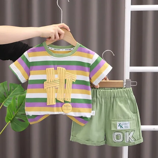 Yellow_Trendy_&_Comfortable_Striped_T-Shirt_Shorts_Set_For_Boys