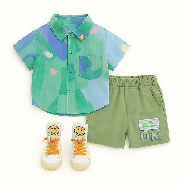 Dark_Green_Trendy_&_Comfortable_Painted_Shirts_Set_For_Boys