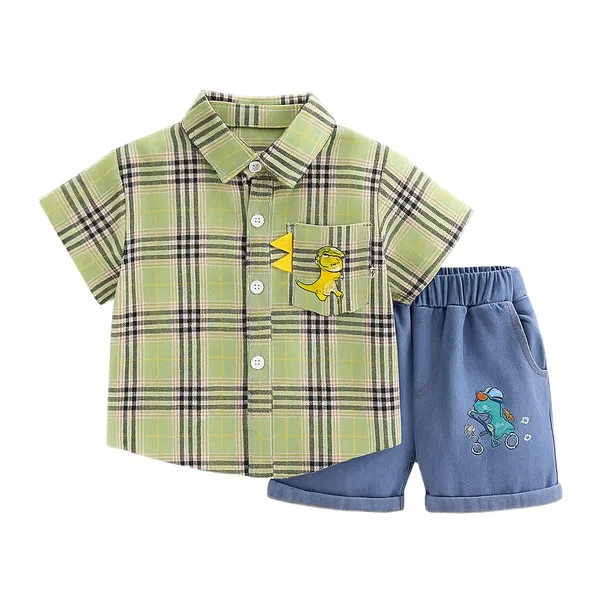 Green_Trendy_&_Comfortable_Check_Shirt_Shorts_Set_For_Boys