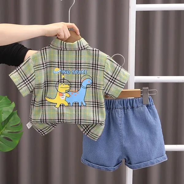 Green_Trendy_&_Comfortable_Check_Shirt_Shorts_Set_For_Boys