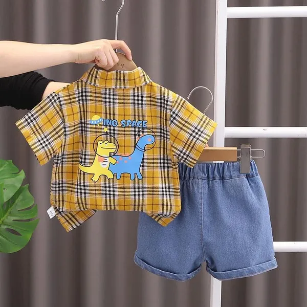 Yellow_Trendy_&_Comfortable_Check_Shirt_Shorts_Set_For_Boys