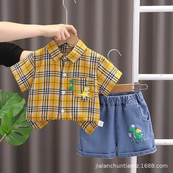 Yellow_Trendy_&_Comfortable_Check_Shirt_Shorts_Set_For_Boys