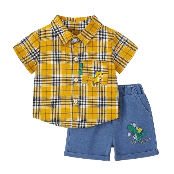 Yellow_Trendy_&_Comfortable_Check_Shirt_Shorts_Set_For_Boys