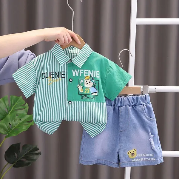 Green_Trendy_&_Comfortable_Solid_&_Striped_Shirt_For_Boys