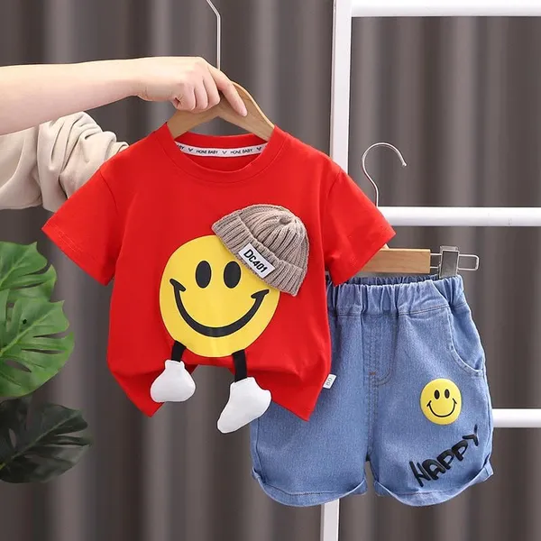 Red_Trendy_&_Comfortable_Smiley_T-Shirt_Denim_Set_For_Boys
