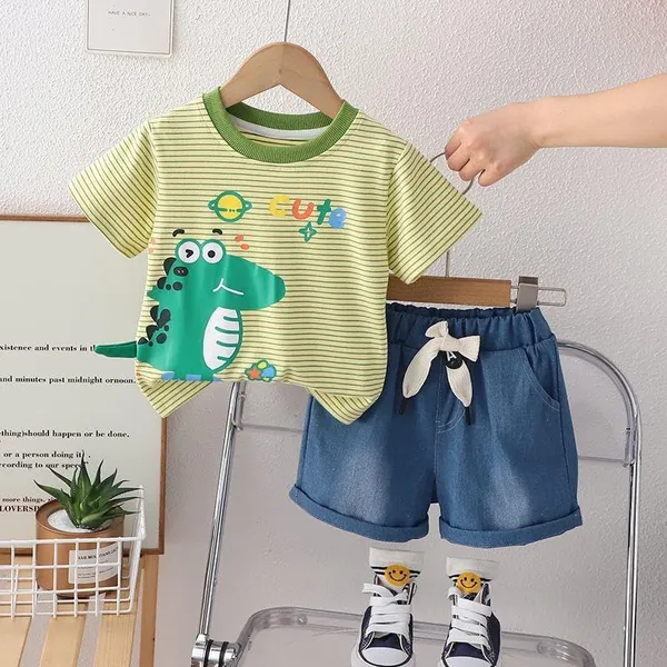 Green_Trendy_&_Comfortable_Dinosaur_Denim_Short_Set_For_Boys