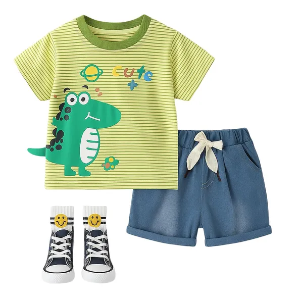 Green_Trendy_&_Comfortable_Dinosaur_Denim_Short_Set_For_Boys