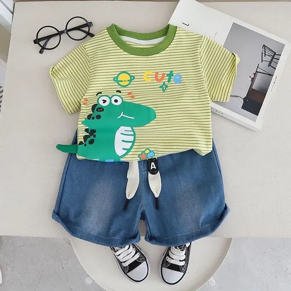 Green_Trendy_&_Comfortable_Dinosaur_Denim_Short_Set_For_Boys