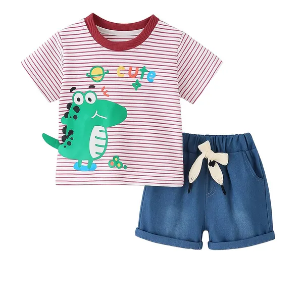 Red_Trendy_&_Comfortable_Dinosaur_Denim_Short_Set_For_Boys