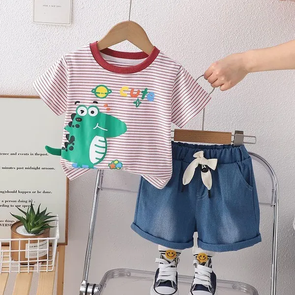 Red_Trendy_&_Comfortable_Dinosaur_Denim_Short_Set_For_Boys