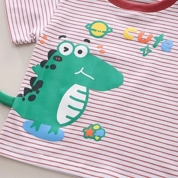 Red_Trendy_&_Comfortable_Dinosaur_Denim_Short_Set_For_Boys
