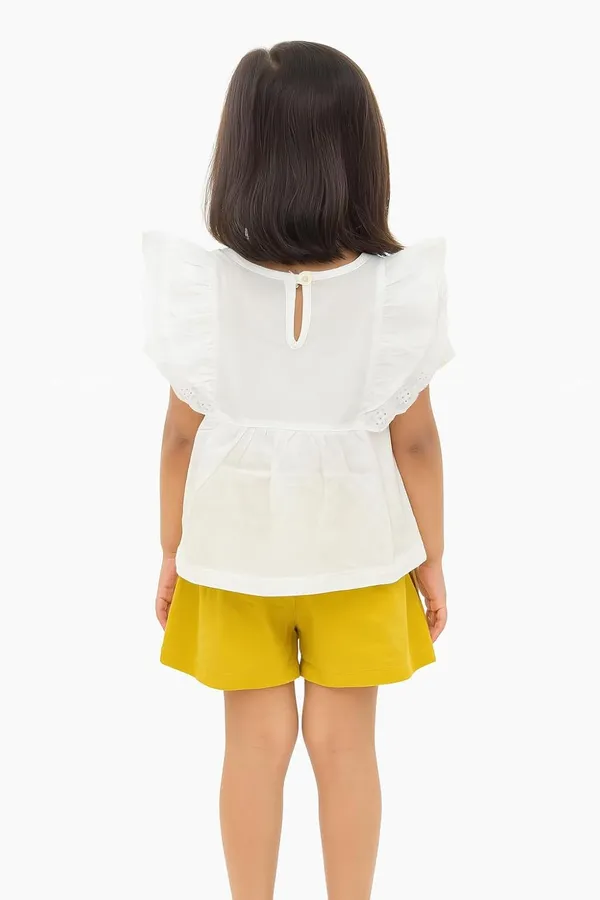 Yellow_Trendy_&_Comfortable_Rainbow_Top_&_Ruffle_Shorts_Set_For_Girls