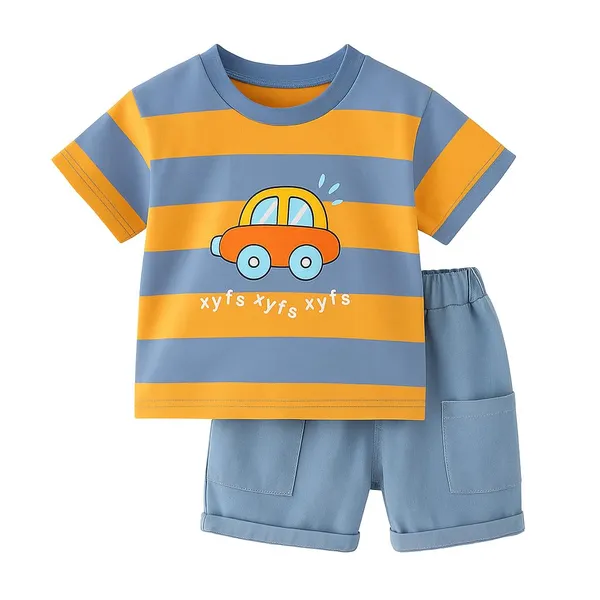 Orange_Trendy_&_Comfortable_Striped_T-Shirt_Shorts_Set_For_Boys