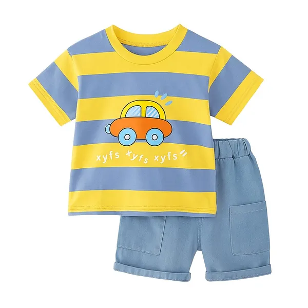 Yellow_Trendy_&_Comfortable_Striped_T-Shirt_Shorts_Set_For_Boys