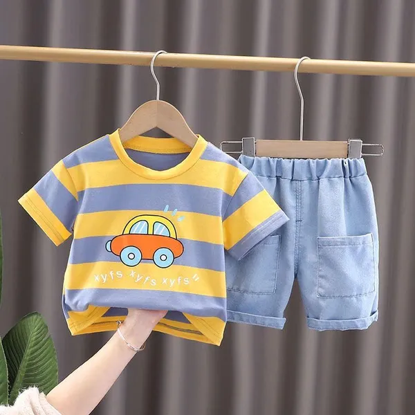Yellow_Trendy_&_Comfortable_Striped_T-Shirt_Shorts_Set_For_Boys