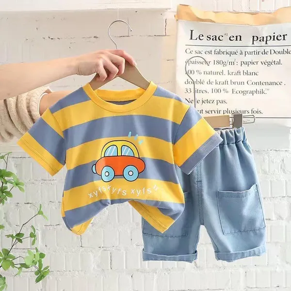 Yellow_Trendy_&_Comfortable_Striped_T-Shirt_Shorts_Set_For_Boys