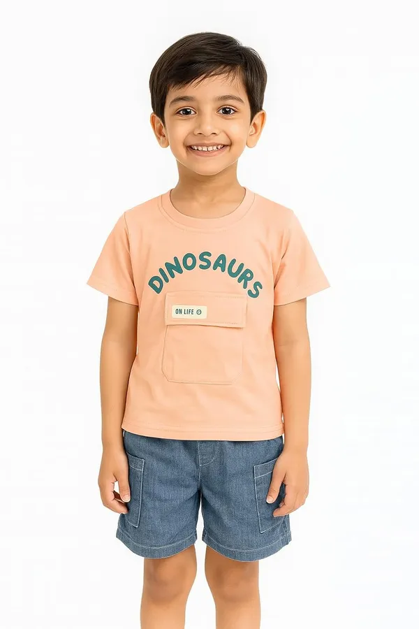 Orange_Trendy_&_Comfortable_Dino_Explorer_Pocket_Tee_&_Shorts_Set_For_Boys