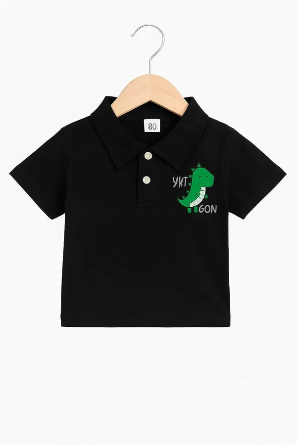 Black_Trendy_&_Comfortable_Jurassic_Polo_Dino_Top_&_Jungle_Shorts_Set_For_Boys